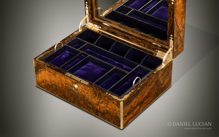 Antique Jewellery Box in Burr Walnut by Halstaff & Hannaford.