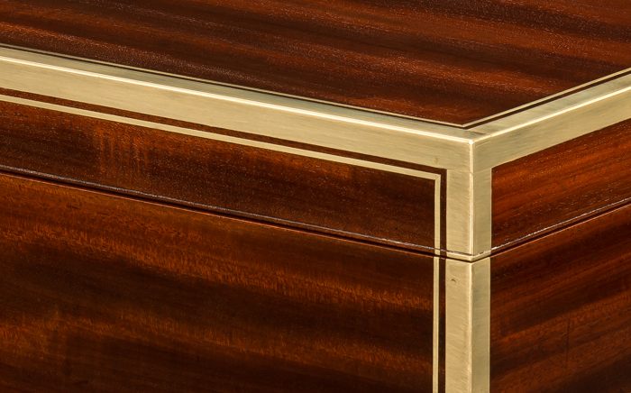 Right-angle brass edging on an antique officer’s box in Cuban mahogany, by David Edwards.