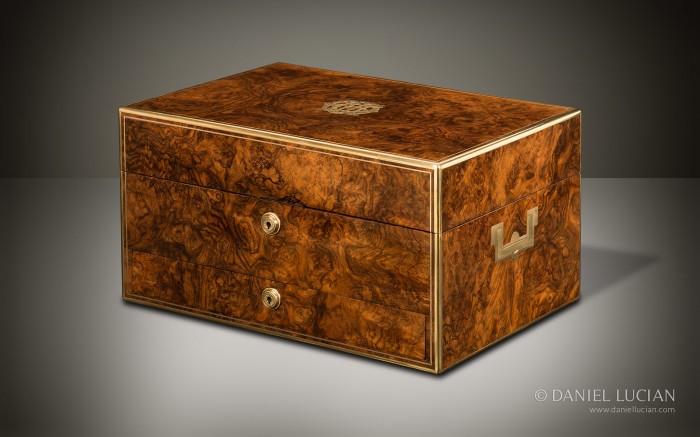 Antique Dressing Case in Burr Walnut with Silver-Gilt / Gold Fittings by Asprey & Sons.