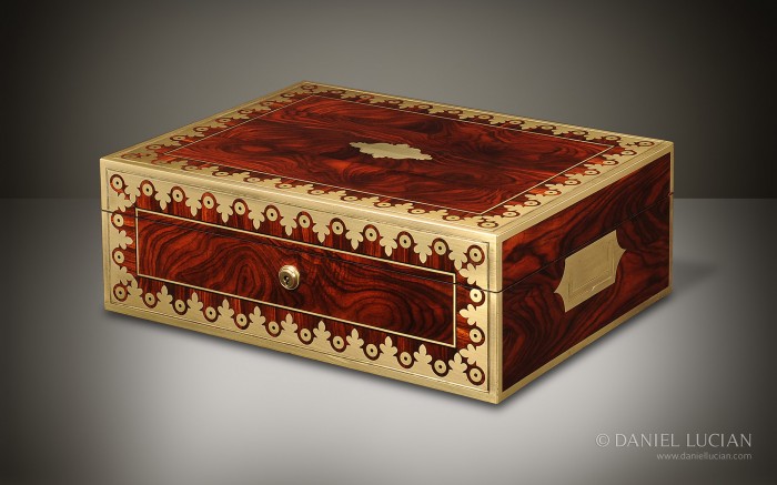 Foliate Brass Inlay on an Antique Kingwood Jewellery Box.