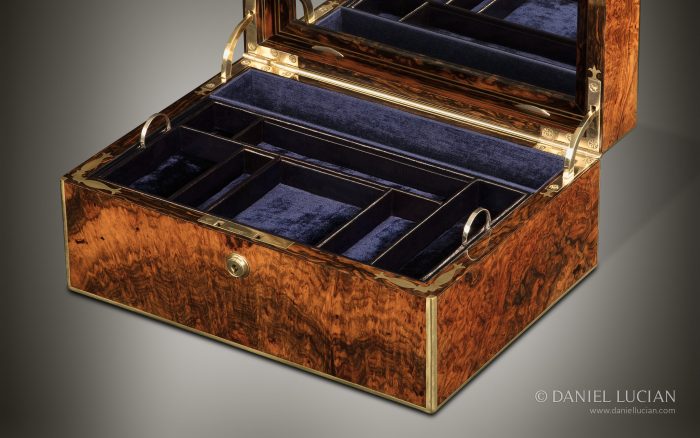 Antique Jewellery Box in Burr Walnut by Halstaff & Hannaford.