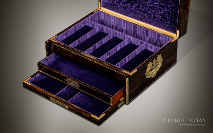 Asprey ‘Exhibition’ Piece - Antique Jewellery Box in Coromandel with Brass Inlay and Secret Compartments.