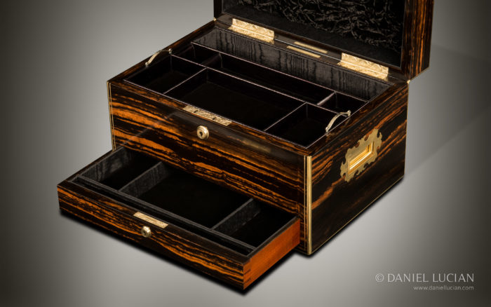 Antique Jewellery Box in Calamander, Retailed by Lambert & Co.