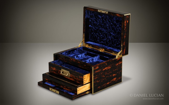 Coromandel Jewellery Box with Dovetail Joints on Solid Satinwood Drawers.