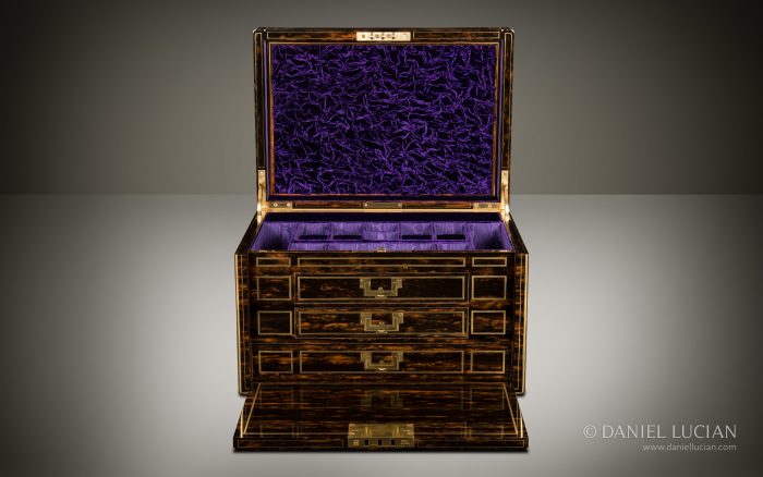 Extra Large Antique Jewellery Box in Coromandel with Concealed Drawers.