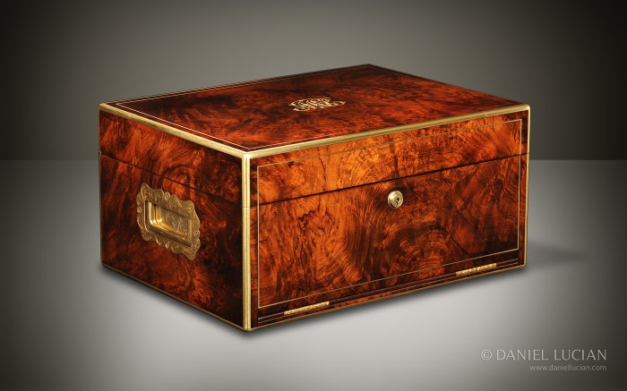 Walnut Antique Jewellery Box with Drop Front and Concealed Drawers.