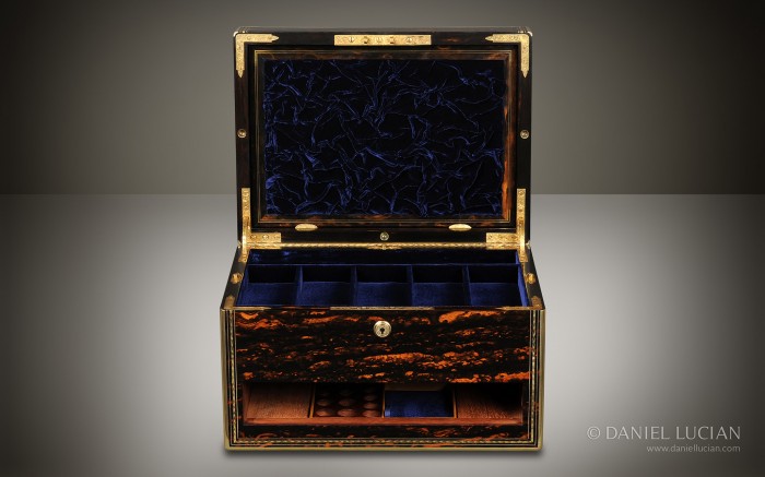 Coromandel Antique Jewellery Box with Drawers and Secret Floor Compartments.