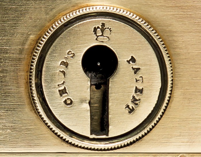 Front view of a Chubb 'Definitive' Detector lock from 1849.