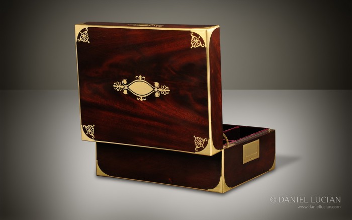 French Mahogany Antique Jewellery Box with Brass Inlay.