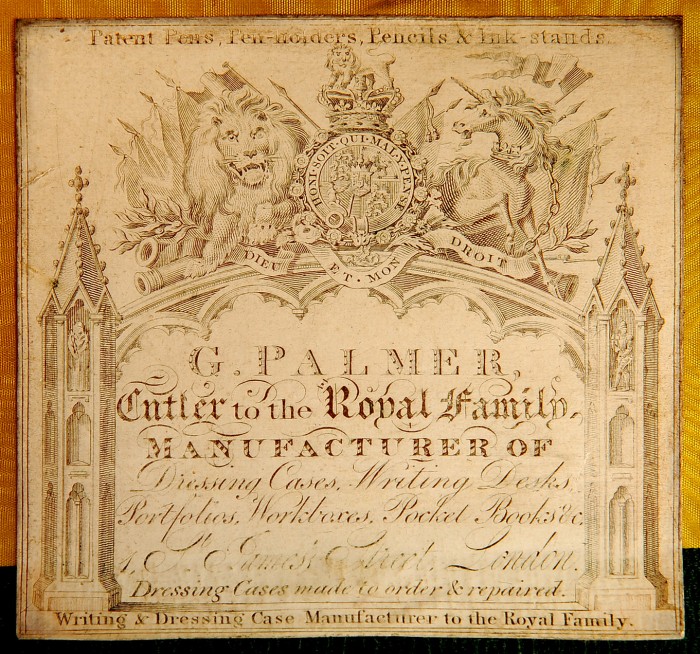 Paper label bearing the manufacturer's and retailer's mark of, George Palmer of 1 St James's Street, London.