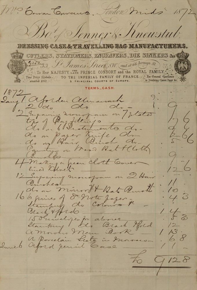 Invoice from Jenner & Knewstub, dated 1872.