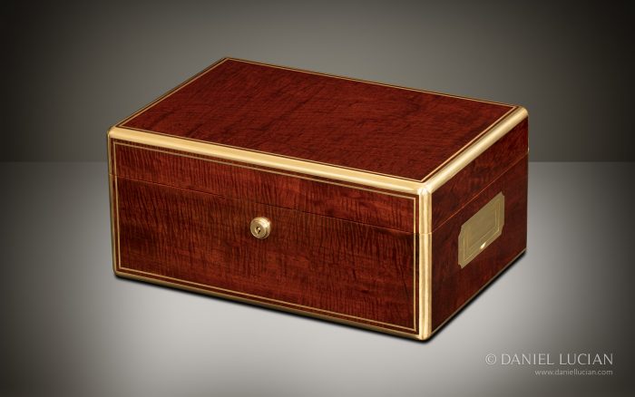 Antique jewellery box in solid fiddleback mahogany by David Edwards.