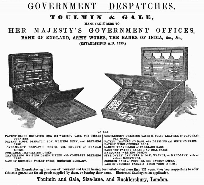 Toulmin & Gale newspaper advert from c.1860.