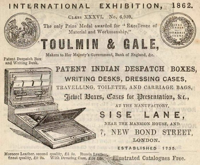 Toulmin & Gale newspaper advert from 1863.