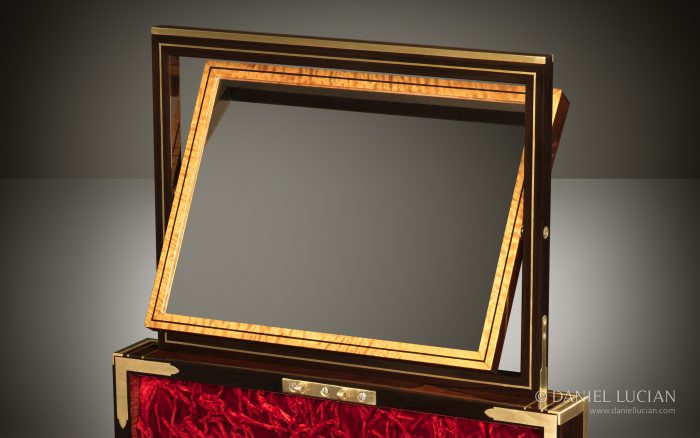 Antique Jewellery Box in Rosewood with Spring-Loaded Mirror Mechanism, by David Edwards.