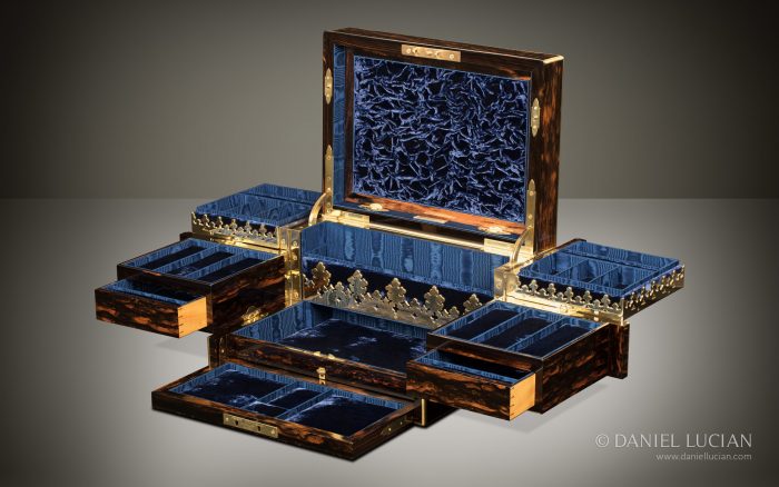 Antique Jewellery Box in Coromandel with Betjemann Patent Mechanism, by Asprey.