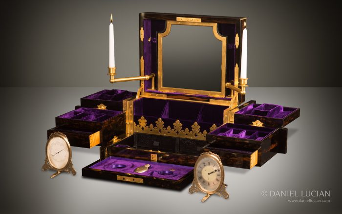 Asprey Antique Jewellery Box in Coromandel with Betjemann Patent Mechanism & Candlesticks.