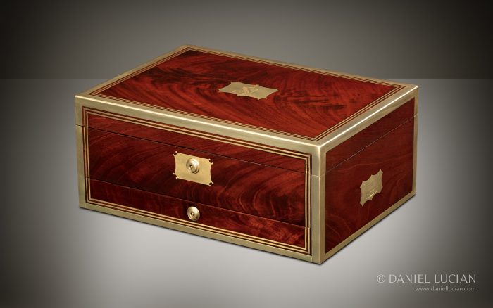 Antique Jewellery Box in Flame Mahogany.