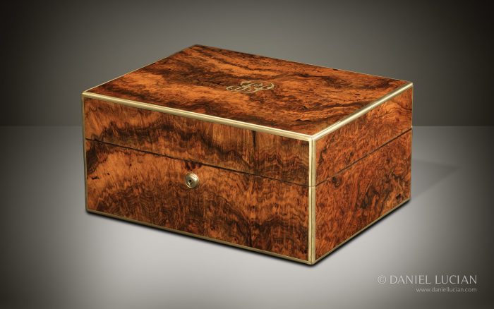 Antique Jewellery Box in Burr Walnut by Halstaff & Hannaford.