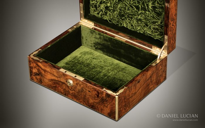 Antique Jewellery Box in Figured Walnut by Halstaff & Hannaford.