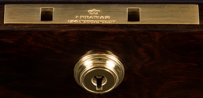 Bramah lock stamped with 'J. Bramah - 124 Piccadilly, London'.