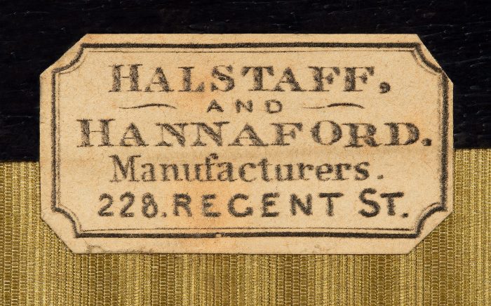 Manufacturer's label for Halstaff & Hannaford, 228 Regent Street, London.