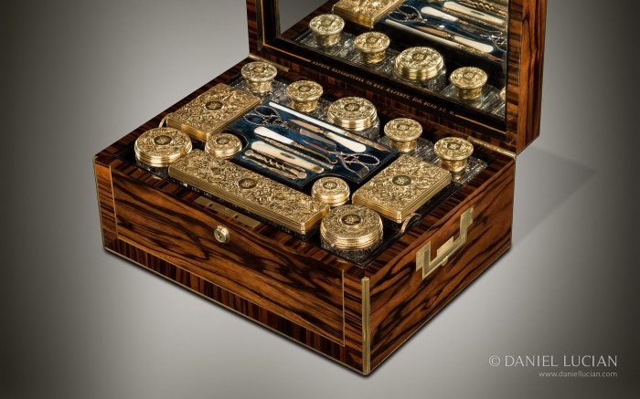 Antique Dressing Case in Calamander with Silver-Gilt / Gold Fittings by Asprey.