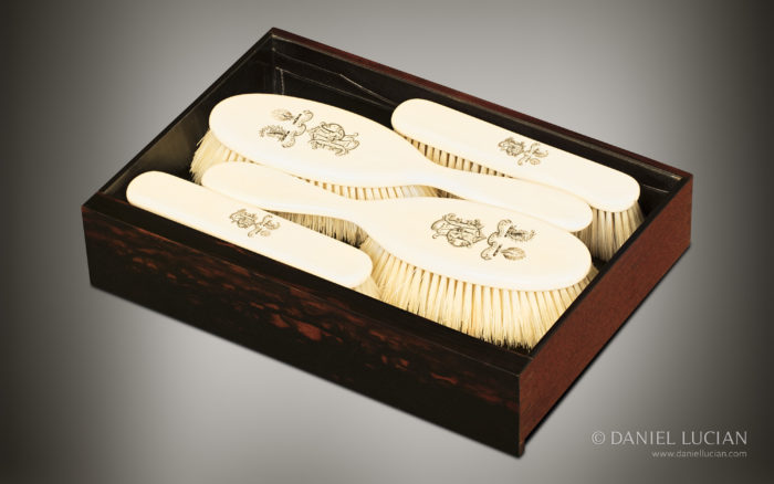 Ivory hair and clothes brush set from an antique dressing case, by Jenner & Knewstub.