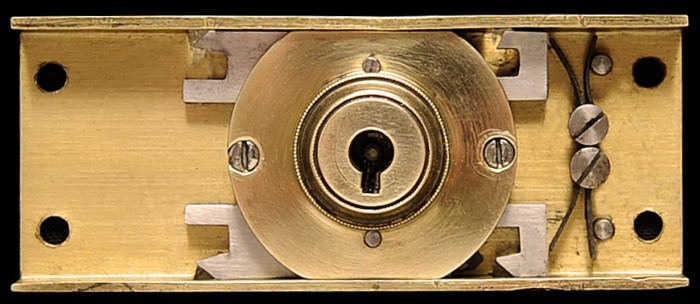 Antique Bramah lock with twin locking mechanism.