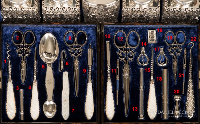 Vanity tool compartment from an antique dressing case in coromandel with Betjemann Patent mechanism, by Jenner & Knewstub.