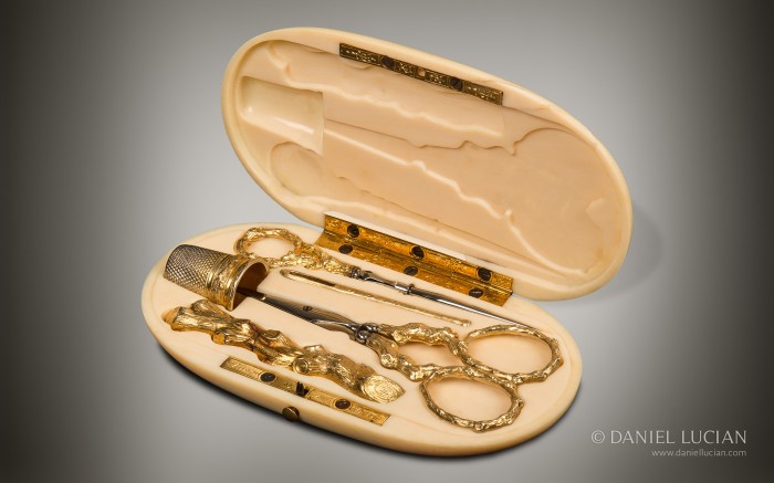 An ivory sewing etui from an antique nécessaire de voyage dressing case by Aucoc Ainé à Paris.