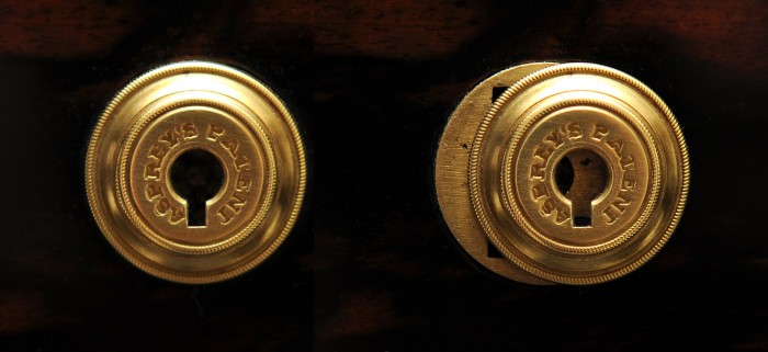 Close-up of an Asprey Patent Bramah lock (closed and open).