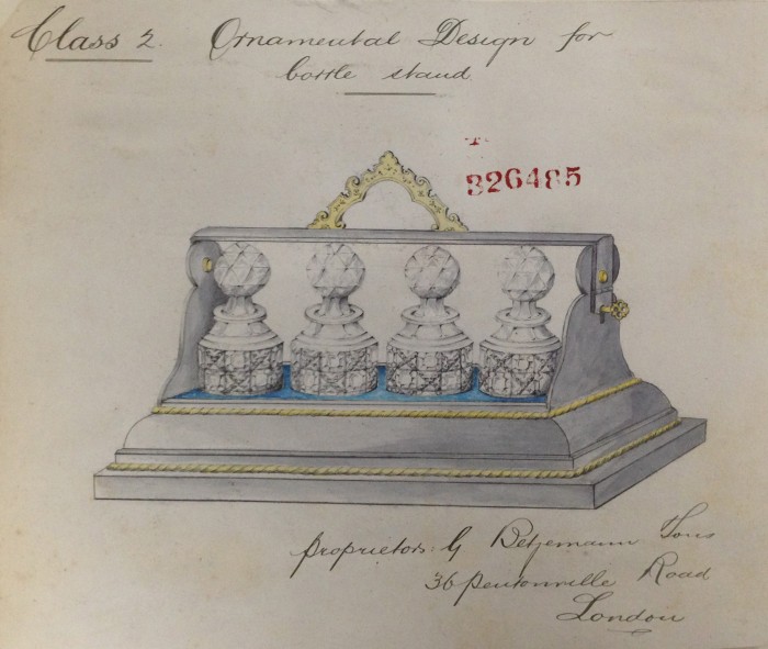 Betjemann patent design for a perfume bottle stand.