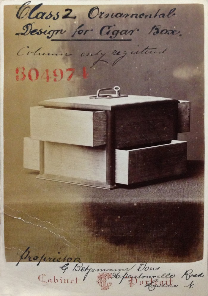 Betjemann patent design for a cigar box.