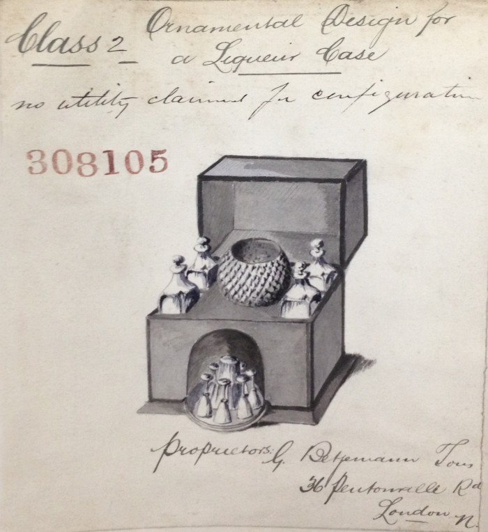 Betjemann patent design for a liqueur case.