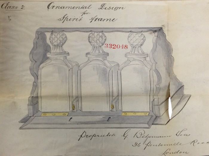 Betjemann patent design for a 'Tantalus' spirit frame.