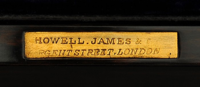 'Howell, James & Co, Regent Street, London' manufacturer's plate from an antique coromandel jewellery box.