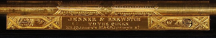 Jenner & Knewstub engraved brass manufacturer's plate.