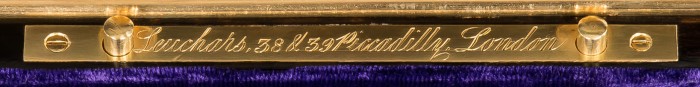 'Leuchars, 38 & 39 Piccadilly, London' engraved brass manufacturer's plate.