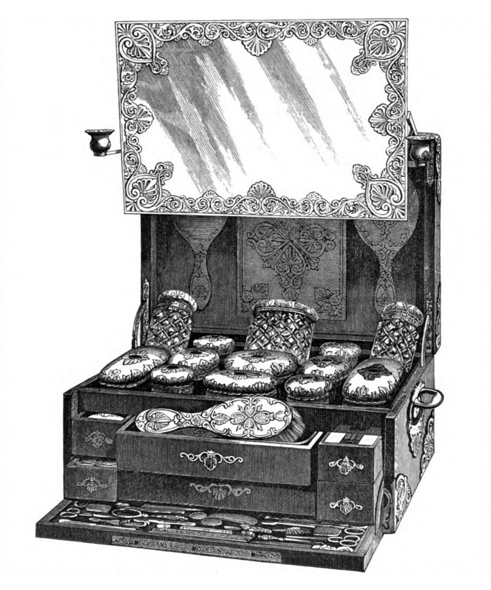 Illustration of an Asprey dressing case taken from 'The Art Journal Illustrated Catalogue of the International Exhibition 1862'.