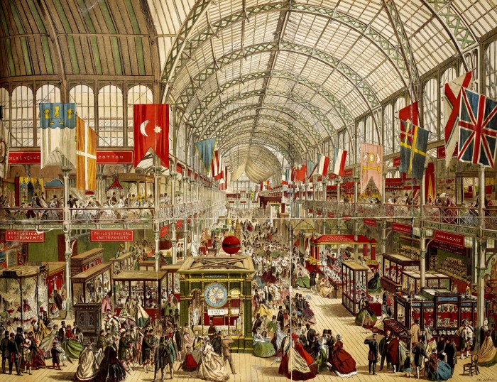 Interior view of the Great Exhibition of 1851.