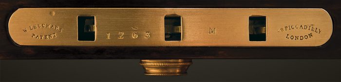 An 1865 'W. Leuchars Patent' lock taken from an antique coromandel jewellery box with two drawers and secret floor compartment, by Leuchars.