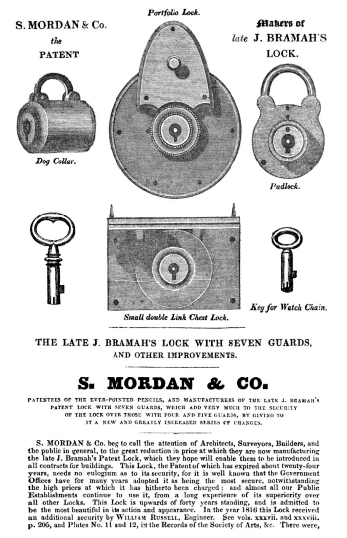 S. Mordan & Co. advertisement from 1829.