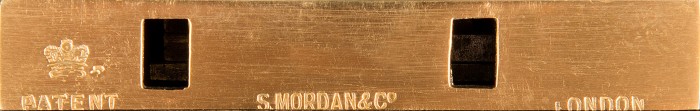 S. Mordan & Co. Patent lock from an antique jewellery box in burr walnut.