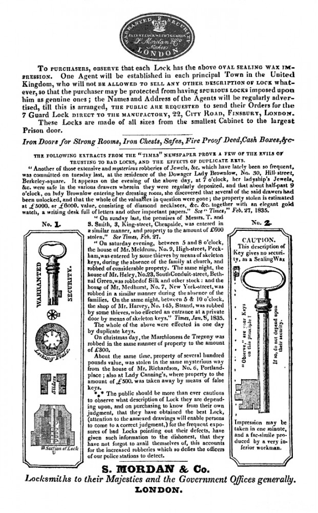 S. Mordan & Co. advertisement from 1835.