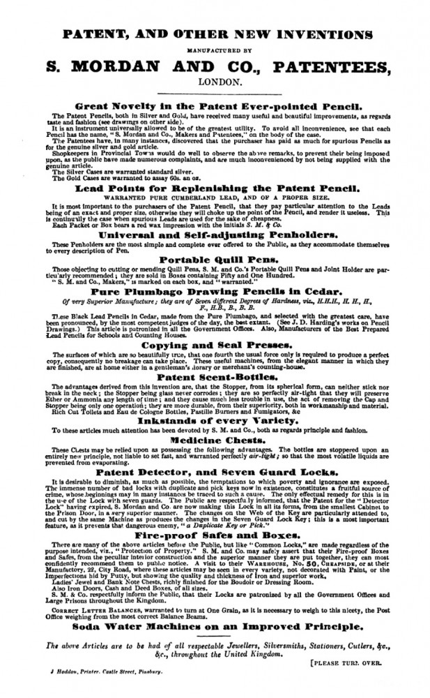 S. Mordan & Co. advertisement from 1843.