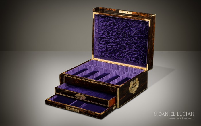 Asprey ‘Exhibition’ Piece - Antique Jewellery Box in Coromandel with Brass Inlay and Secret Compartments.