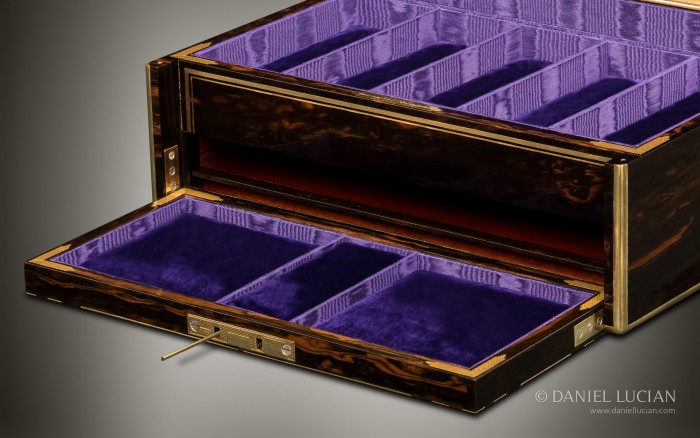 Asprey ‘Exhibition’ Piece - Antique Jewellery Box in Coromandel with Brass Inlay and Secret Compartments.