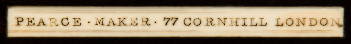 Ivory plaque bearing the manufacturer's mark of Joseph Pearce of 77 Cornhill, London.