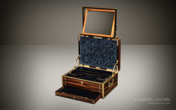 Antique Jewellery Box in Calamander with Spring-Loaded Mirror Mechanism, by David Edwards.